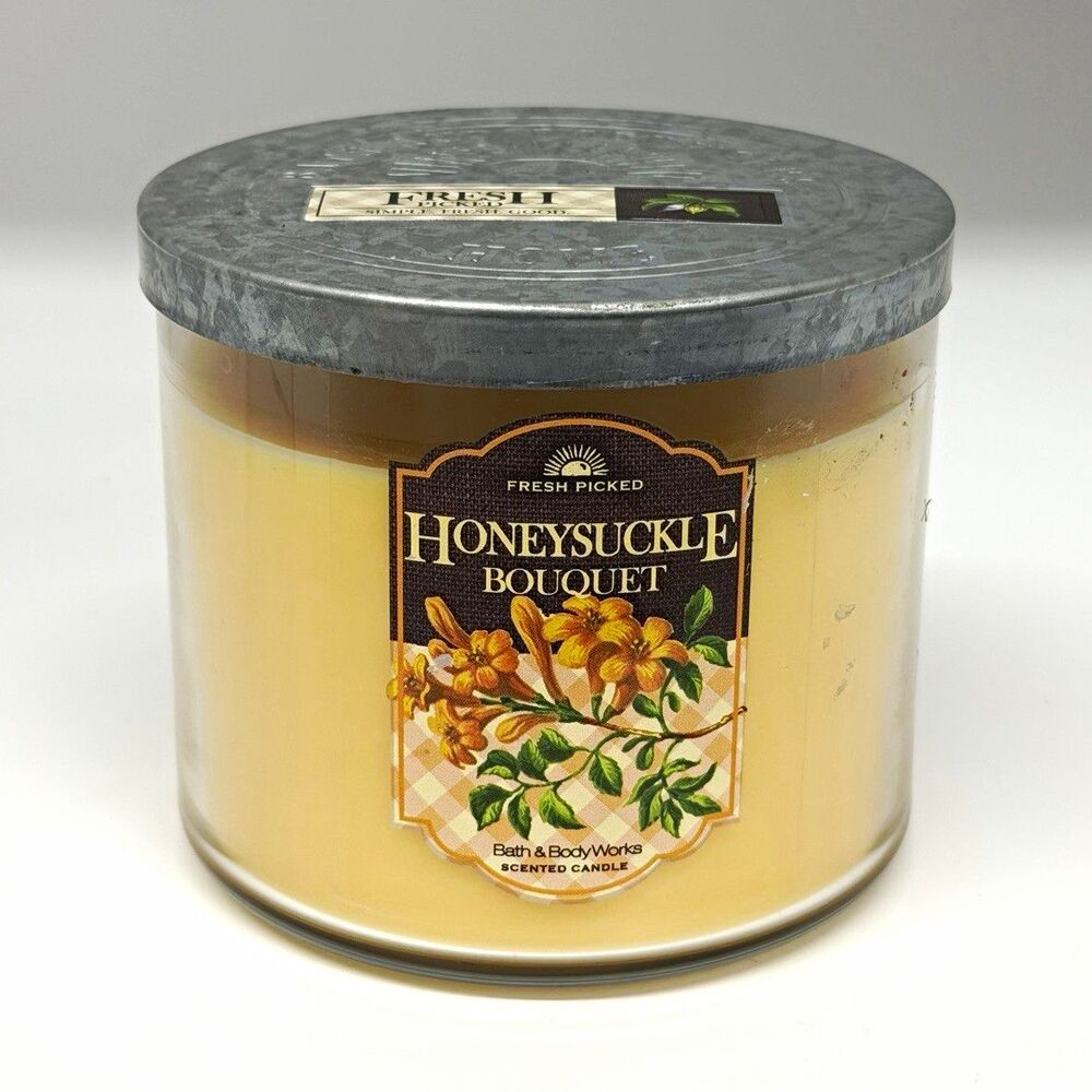 Bath & Body Works Honeysuckle Bouquet 3 Wick Candle 14.5 oz Discontinued 2014